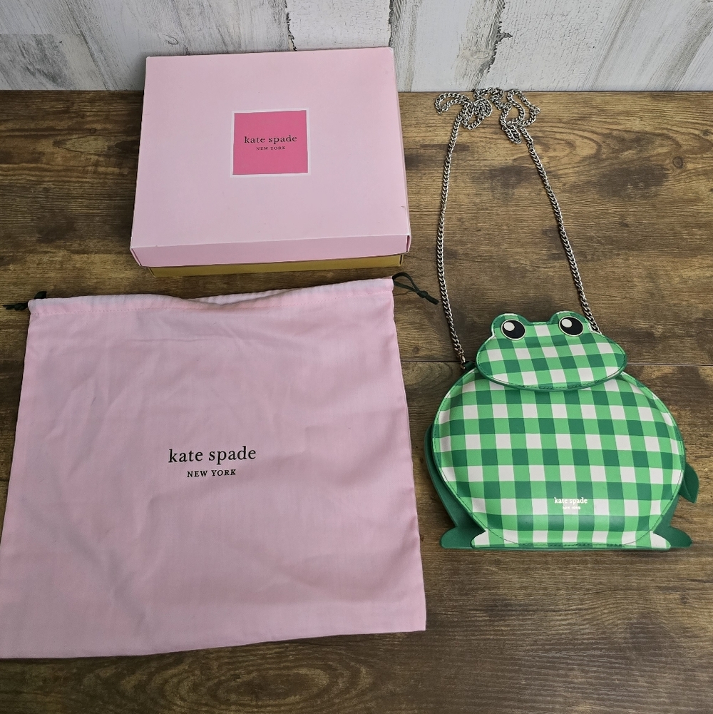 Kate Spade Hoppkins Green Checkered Frog Crossbody Bag